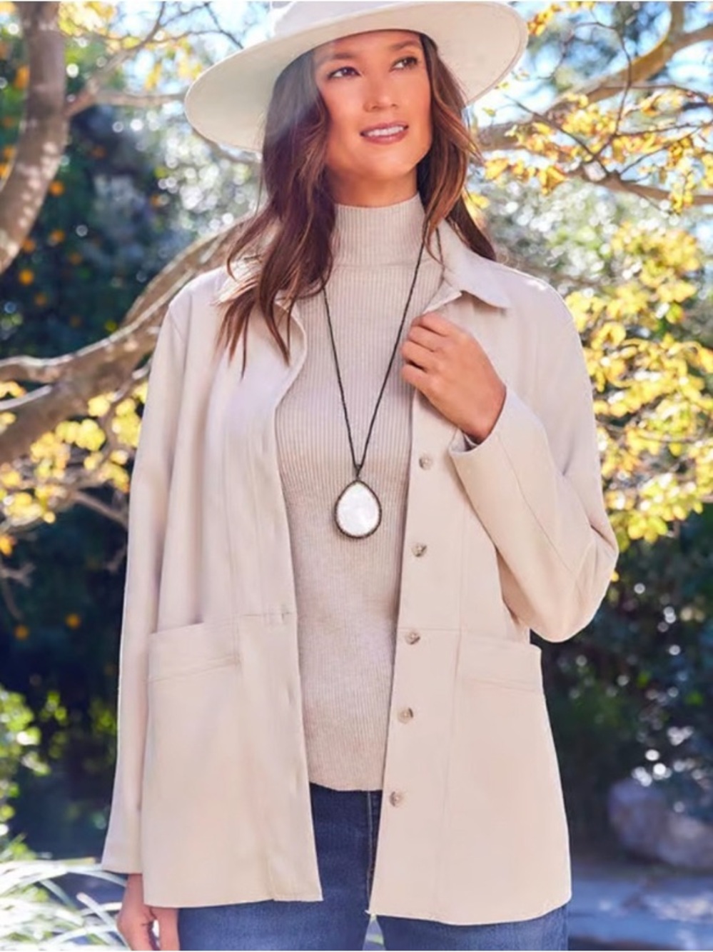 Karen Kane Cream Button-Front Utility Jacket